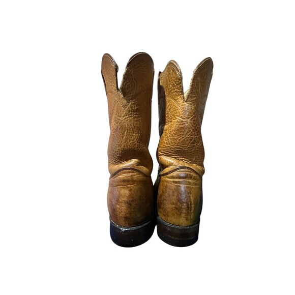 Justin Vintage Brown Leather Roper Style 3420 Cowboy Boots Mens Size 9.5 EEE USA